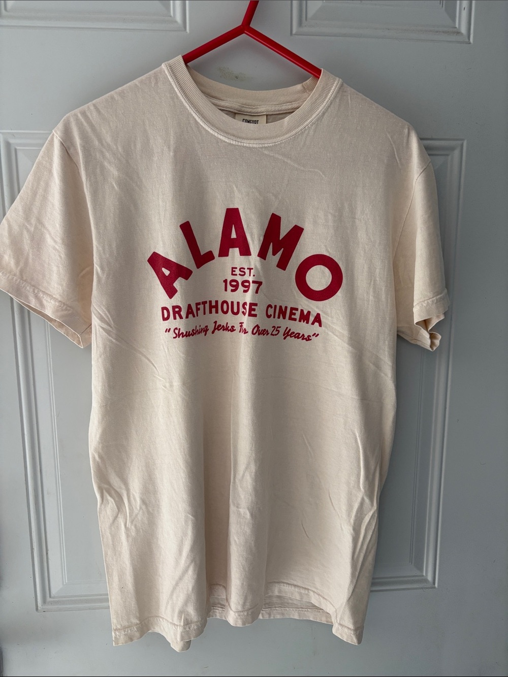 Short-Sleeve Cream Tee with Red Logo